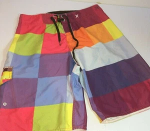 HURLEY Board Shorts Unlined Multi Color Block Mens Size 30-31 - Picture 1 of 5