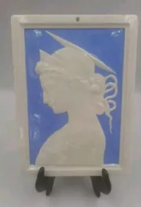 Antique Blue Art Nouveau Tile Profile of Female St. Cecilia Singer Rare - Picture 1 of 11
