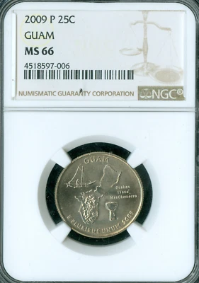 2009 P GUAM QUARTER NGC MS66 BUSINESS STRIKE2ND FINEST LOW POP * - Image 1 of 2