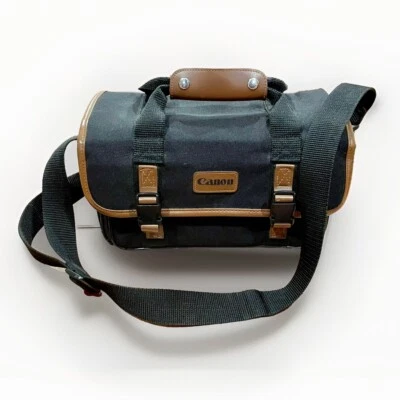 Bolso de Viaje de Colección Estilo Años 90 Canon Negro Cámara DSLR con Correa para el Hombro Cuero Foto 1 de 4
