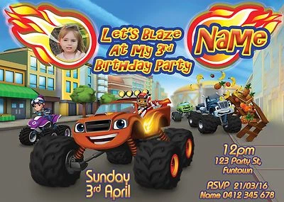 Blaze and the Monster Machines Inspired theme Digital Invitation - Print At Home - Image 1 of 4