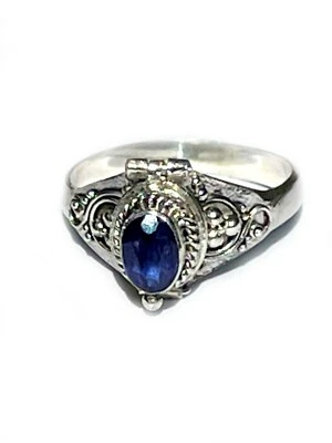 New 925 Sterling Silver treated  Lab Created Blue Sapphire Faceted Poison Ring - Image 1 of 3