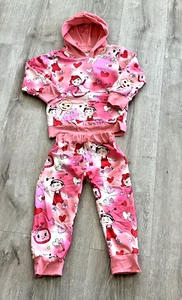 Girl's Two-Piece Pink and Red Hooded Shirt and Pant Set Outfit Coco Baby Melon - Foto 1 di 6