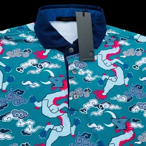 Greyson Golf Wolf kurzärmliges Poloshirt mit Drachenmuster Größe Large 115 $ - Bild 1 von 11