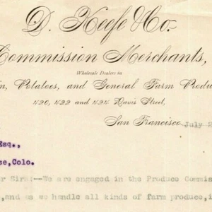 Scarce 1889 San Francisco Letterhead - D. Keefe & Co. Grain Potatoes Produce  - Picture 1 of 3