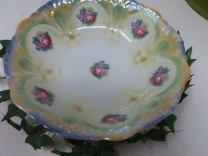 Vintage Iridescent Floral Bowl with Scalloped Edges GERMANY - Picture 1 of 4