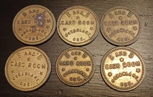 Oceanlake Oregon B & B Card Room Tokens .25 .05 Cents Lincoln City 5 Coins - Picture 1 of 3