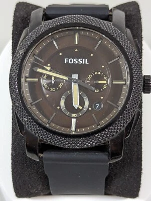 Reloj Fossil Hombre Cronógrafo Esfera Negra Redonda 45 mm Estuche Banda Silicona Foto 1 de 4
