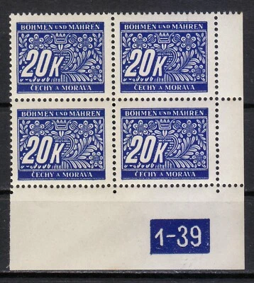 Bohemia & Moravia 1939 MNH Mi 14 Pl.-Nr. 1-39 Due block with Plate number** - Image 1 of 2