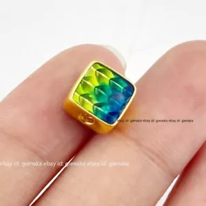 Ciondolo oro giallo puro 999 24 carati smalto perle quadrate portafortuna uomo donna 0,38-0,5 g - Foto 1 di 6