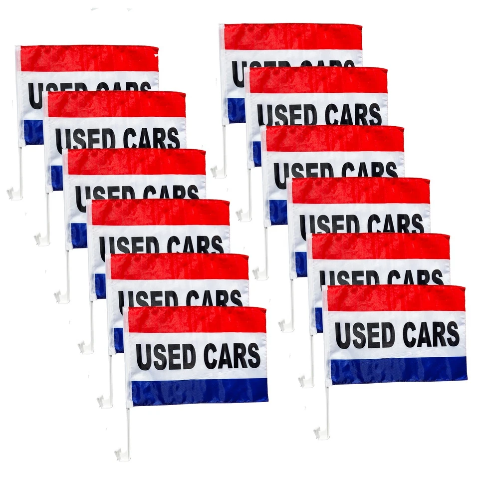12 PACK USED CARS  AUTO CAR DEALER SUPPLIES  Window Clip On Flags  Sale Flag - Image 1 of 4