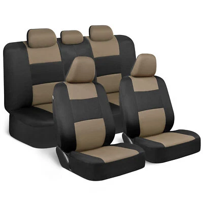 Fundas de asiento de coche delantero trasero opción dividida banco acolchado tela plana beige tostado Foto 1 de 4