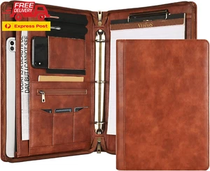Handmade Leather Portfolio, Embossed Vegan Leather Padfolio Folio, Zipper Portfo - Picture 1 of 8