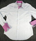 Robert Graham Striped light Paisley Shirt Size Large L pink Flip Cuffs COOL 1138