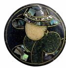 Vintage Lee Sands Brooch Pin Inlay Mosaic Abalone Lady In Hat Green Black Blue
