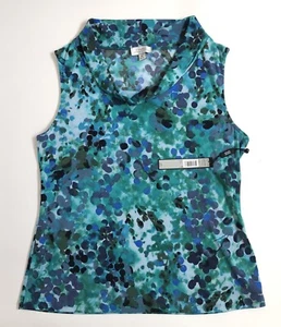 Tahari Woman Formal Top M Green/black Print Scoop Neck Sleeveless Stretched - Picture 1 of 4