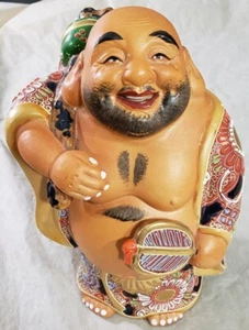 Kutani? Porcelain Moriage Hotei Lucky God Japanese Figure Statue 8.5 inch - Picture 1 of 9