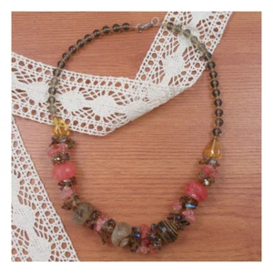 19" Natural Stone Necklace Mixed colour Pink Quartz Gift Fashion Jem NewAge 189 - Picture 1 of 1