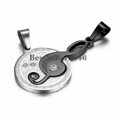His & Hers I Love You G Clef Music Note Stainless Steel Pendant Necklace 2pc Set - Image 1 of 4
