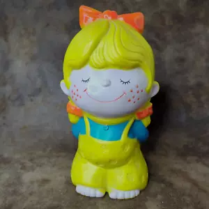 Vintage Little Girl Coin Piggy Bank Plastic Bankers Systems, Inc. Blond Freckles - Picture 1 of 6