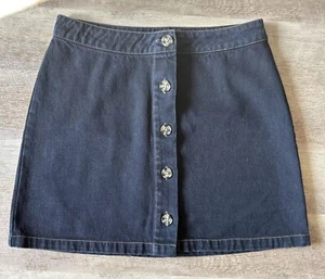 NWOT Forever 21 Black Dark Wash Denim Button Down A-line Mini Skirt Size Medium - Picture 1 of 5