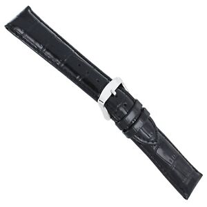 20mm deBeer Handcrafted Crocodile Grain Black Padded Stitched Mens Watch Band