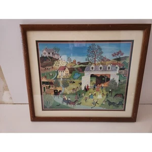 Impresión de arte popular de baile de granero firmada por Linda Nelson Stocks 1984 17x14 - Imagen 1 de 3