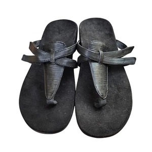 Vionic Karley Orthopedic Sandals Arch Support Thong Black Leather sandal Size 12 - Picture 1 of 10