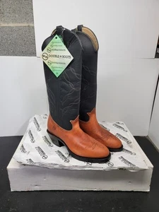 NOS! Vintage Double H Buckaroo Tall Cowboy Boots Men’s Size 10 EE Black And tan - Picture 1 of 3