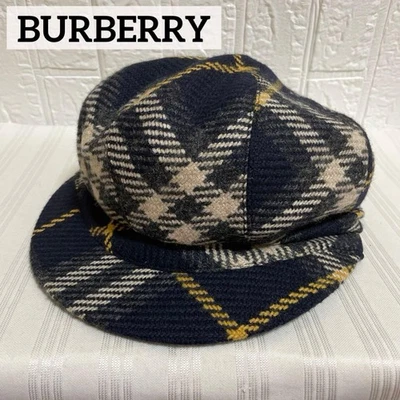 Burberry Casquette Lana Cuadros Azul Marino Mujer Sombrero Colección Original Accesorio Foto 1 de 4