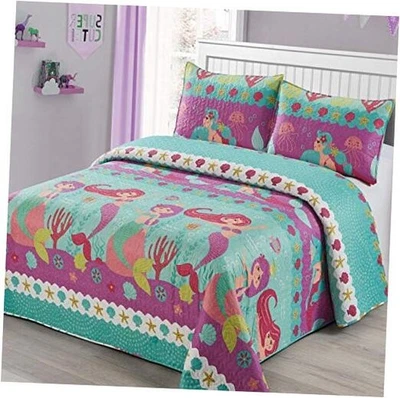 Colcha edredón tamaño 2 piezas niños/adolescentes sirena delfín debajo de dos sirenas para montar Foto 1 de 2