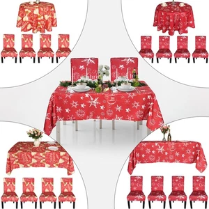 Red Tablecloth & Chair Covers Set Snowflake Xmas for Christmas Table Decor - Picture 1 of 41