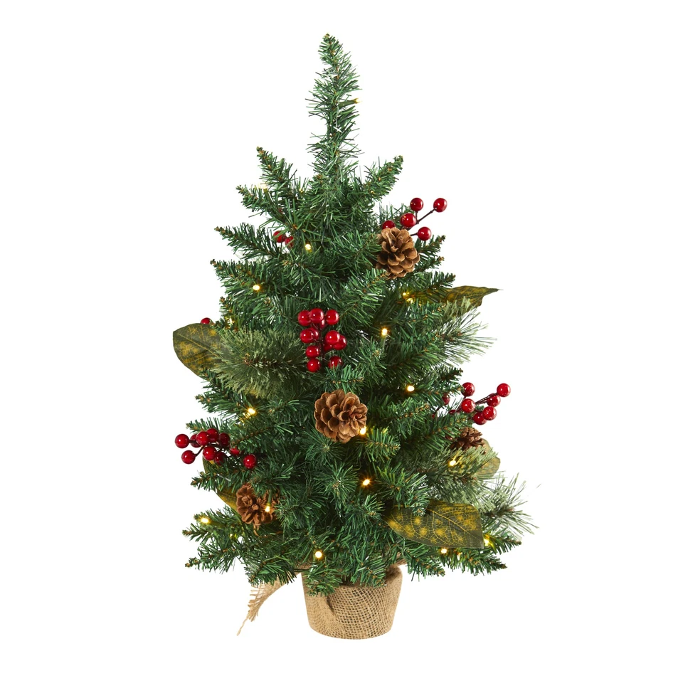 Nearly Natural 2ft. Pine Pinecone and Berries Artificial Christmas Tree With 35