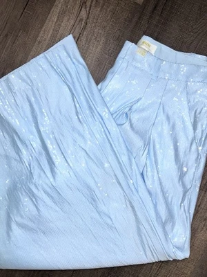Maeve by Anthropologie Women's WIDE LEG LIGHT BLUE SEQUIN PANTS SIZE 10 See Pics - Image 1 of 4