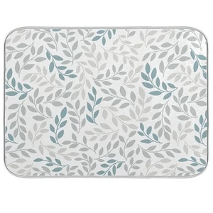 Grey and Blue Leaves branches Dish Drying Mat 16x18 for Kitchen Gray Botanical - Picture 1 of 7