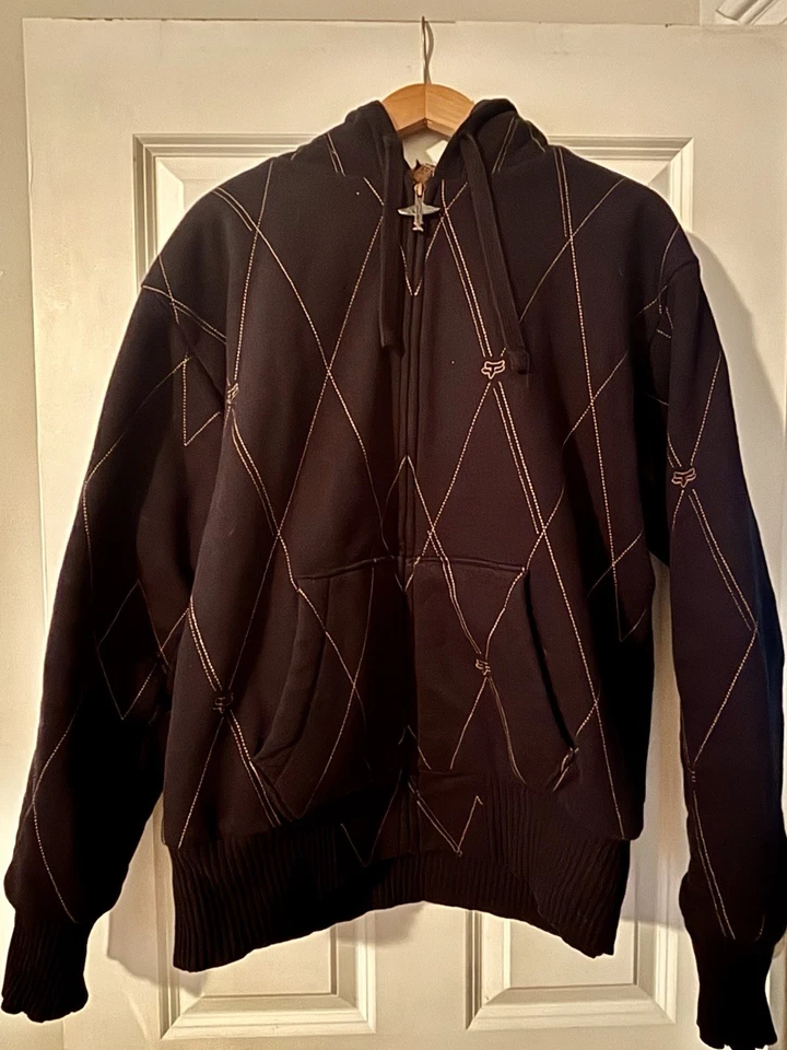 Moletom com capuz vintage anos 2000 FOX RACING Sasquatch forrado de pele argyle com zíper G - Imagem 1 de 4