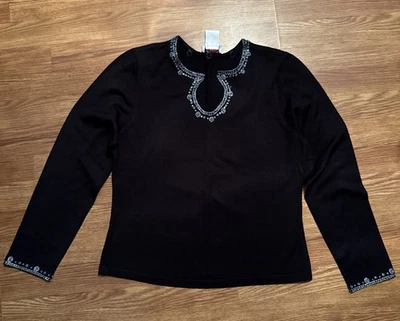 Blusa tejida Talbots negra para mujer mezcla de seda acento con cuentas talla grande Foto 1 de 4