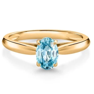 10K Yellow Gold Blue Zircon Solitaire Engagement Ring For Women (1.25 Cttw,  - Picture 1 of 4