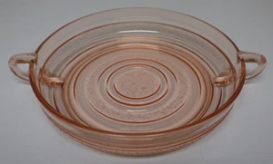 Vintage Glass Bowl Pink Handled textured Ringed 8 3/4" Depression Glassware - Picture 1 of 5