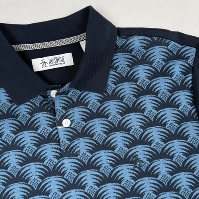 Original Penguin Polo Shirt Palm Print Dark Sapphire Men Medium Short Sleeve New - Image 1 of 4