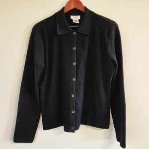 Talbots Merinowolle Knopfleiste Strick Cardigan Pullover Blazer schwarz Damen M klassisch - Bild 1 von 17