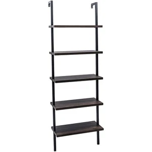 5-Tier Shelf Wood Ladder Bookcase w/ Metal Frame Industrial Modern Storage Unit - Picture 1 of 10