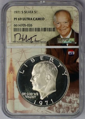 1971-S Silver Eisenhower Dollar - NGC PF 69 Ultra Cameo Rick Tomaska Signed - Image 1 of 2
