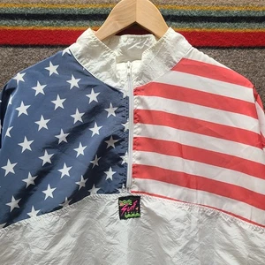 VTG Surf Style American Flag Windbreaker One Size Lightweight Pullover Jacket - Picture 1 of 11