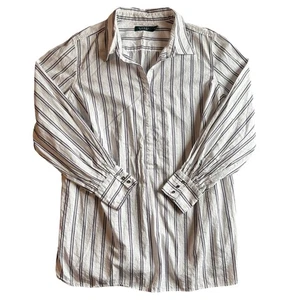 LRL Womens 2XL White Blue Stripe Button Down Shirt Plus Size 2X Tall Tunic - Picture 1 of 11