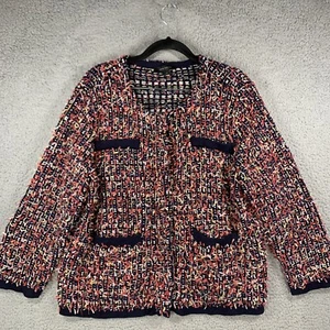 Ann Taylor Women's Cardigan Sweater XL Woven 3D Confetti Colorful Button Up - Picture 1 of 13