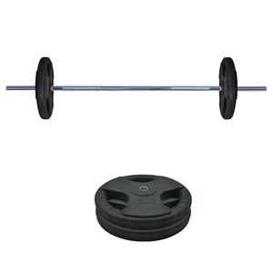35kg Rubber Coated Ez Grip Cast Iron Weight Plate + 150cm Barbell Bar Weight Set - Picture 1 of 5