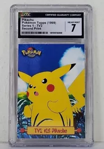 Pikachu TV2 1999 Topps Pokemon Series 1 2nd Print graded CGC 7 Near Mint Slab - Picture 1 of 5