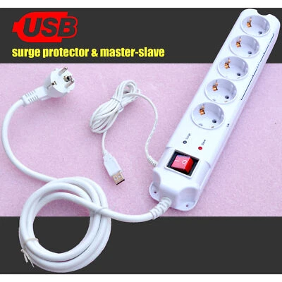 Master Slave Power Strip Socket Outlet USB Control Protector M319 - Image 1 of 3