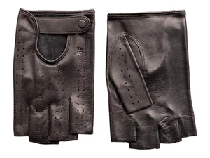 Men's fingerless driving gloves lambskin leather black - Picture 1 of 2